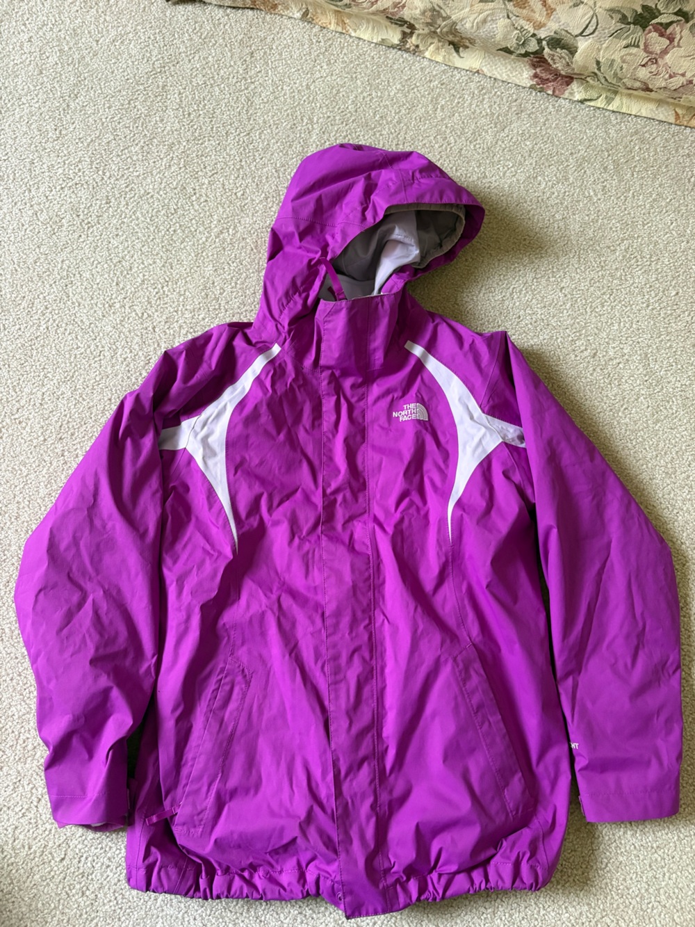The North Face Bright Magenta Hooded Shell Jacket with White Accents